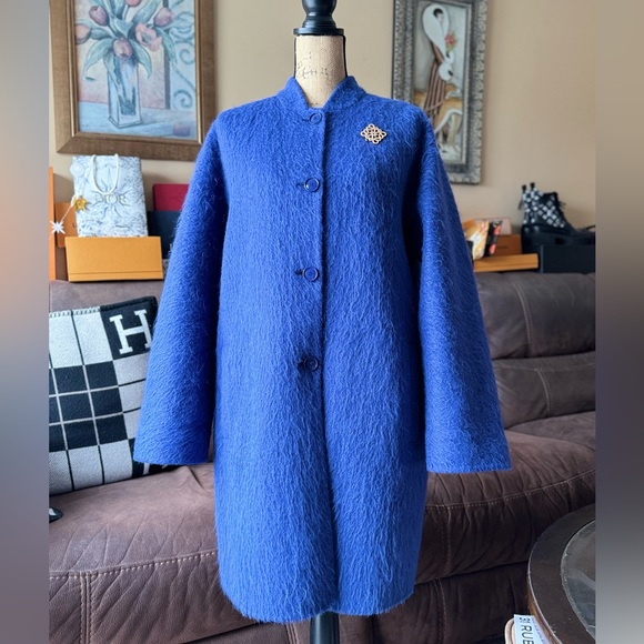 MAX MARA Plush Alpaca-Virgin Wool blue Coat - Picture 14 of 16